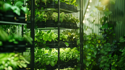 Row of Green Plants in a Modern Greenhouse