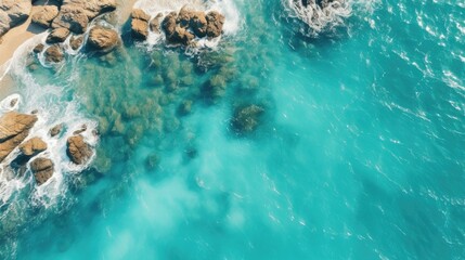 Coast as a background from top view. Turquoise water background
