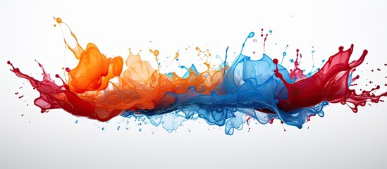 Vibrant and dynamic splashes of various colors painted on a clean and pure white background