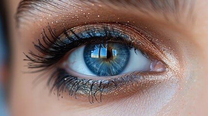  A high-resolution photo captures an individual's eye in sharp focus, revealing a detailed building reflection inside the iris