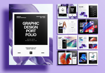 Modern Graphic Design Portfolio Layout Template with Black and Purple Accents
