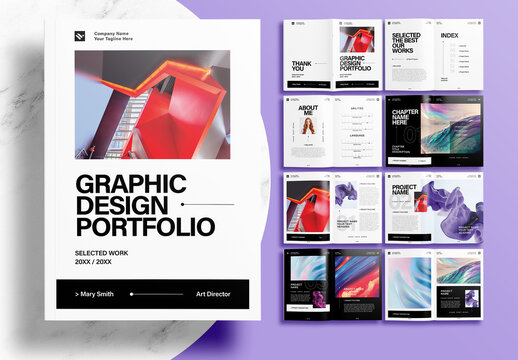 Modern Graphic Design Portfolio Layout Template with Black and Light Gray Accents