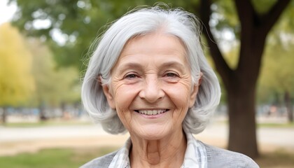 Portrait of the elderly, silver hair, senior. smiling. outdoor, clean background. blue background