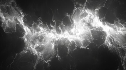  Black and white photo, pattern of white smoke against dark background, subtle lightening effect center