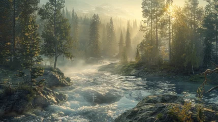  Serene River Sunrise in Forest © Jonas