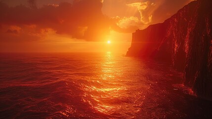 Sunset at Sea with Reddish Glow