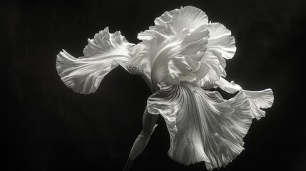  A monochrome image of a flower with an elongated stem against a dark backdrop