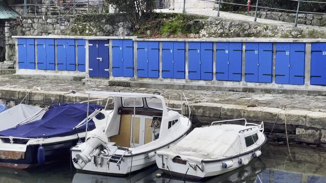 Boats parked in a marina on Sea shore Lovran, Opatija, Croatia