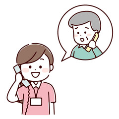 訪問看護師へ相談しているシニア男性