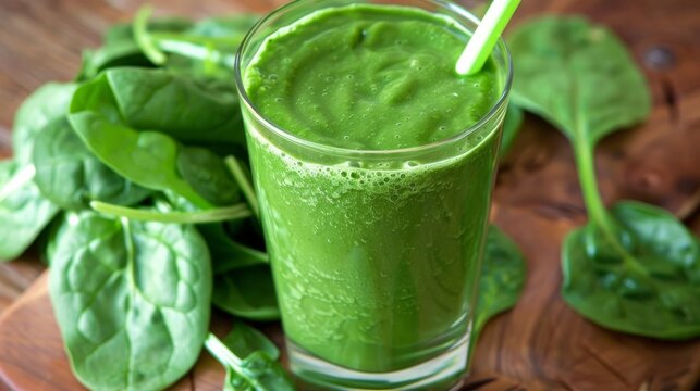 A nutritious smoothie made with fresh green spinach.