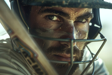 close up of Cricketer batsman ready to hit
