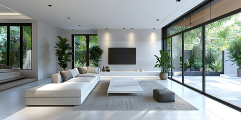 Bright and airy modern living room with a comfortable white sofa
