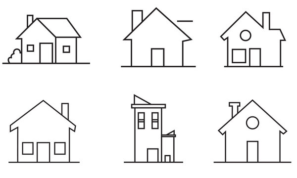 Collection home icons. House symbol. Set of real estate objects and houses black icons isolated on white background. Vector illustration. Houses icons set.