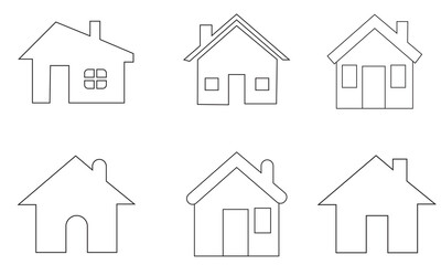 Collection home icons. House symbol. Set of real estate objects and houses black icons isolated on white background. Vector illustration. Houses icons set.
