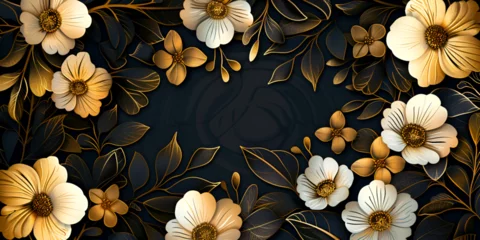 Möbelaufkleber abstract black and gold and white floral pattern background, generative ai © Chaman