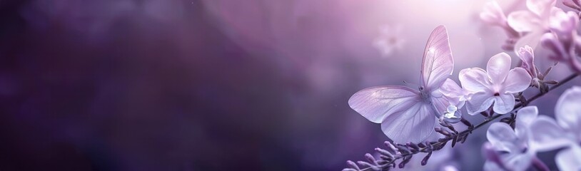 Butterfly Flowers Banner in Ethereal Purple Tones