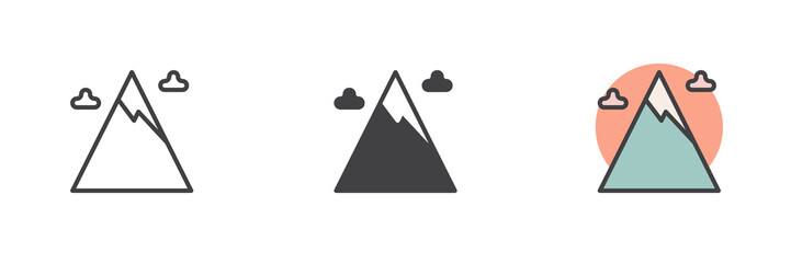 Snowy mountain peak different style icon set