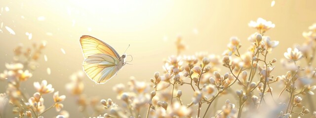 Butterfly Flowers Banner in Sunlit Field