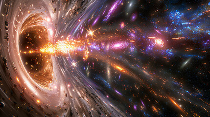 Hypnotic Galaxy in Cosmos, Futuristic Space Travel through a Wormhole
