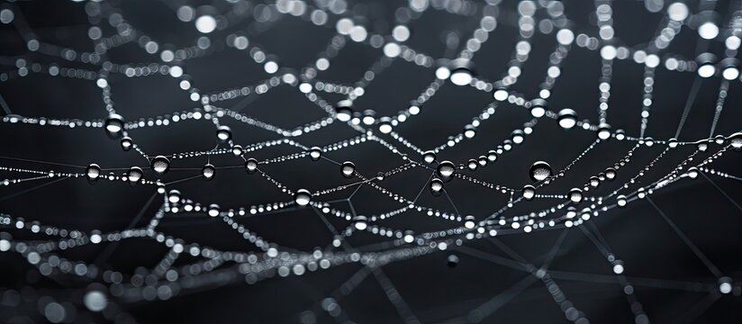 Capture a detailed image of raindrops resting on a spider's intricate web up close