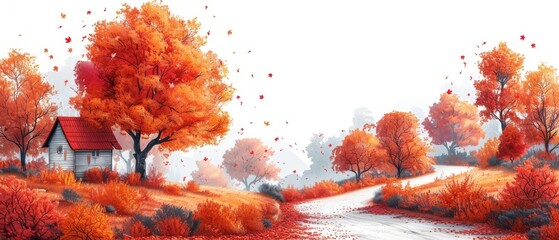 Autumn nature, village, country, city landscape images. Modern illustration of natural, urban, and rustic backgrounds for posters, banners, cards, brochures, or covers.