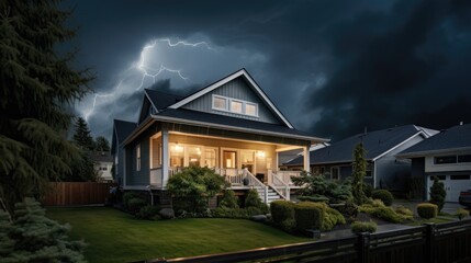 Lighting storm over a suburban house