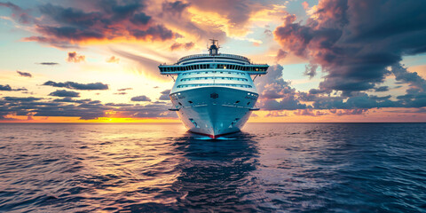 front view of big cruise ship in the middle of the sea - obrazy, fototapety, plakaty