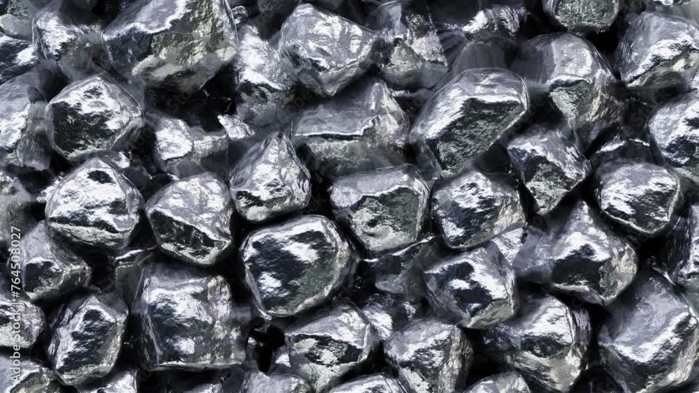 Poster realistic 3d animation of the shining pieces of silver or platinum falling from the top filling the 