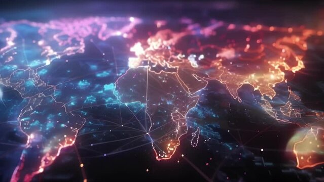 A map of the world with lines connecting different cities symbolizing the global reach of cyber sporting events.