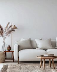 Serene interiors composition depicting a chic and minimalist living room design