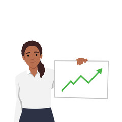 Successful business. way out of the financial crisis. girl next to a growing chart. Flat vector illustration isolated on white background