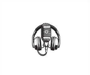 broadcast microphone headphone logo design template