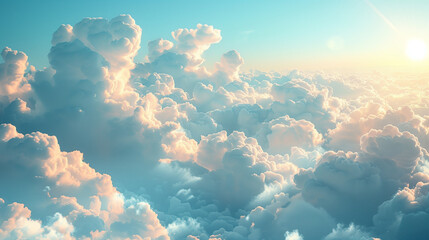 Cloudscape with sun and white clouds - obrazy, fototapety, plakaty