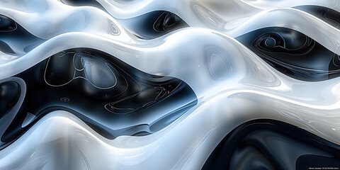 Abstract wave pattern in shades of white and black, with fluid shapes and textures. Created with Ai