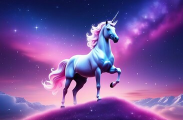 Obraz na płótnie Canvas Pink unicorn sky with stars. Cute purple pastel background. Fantasy dreaming galaxy and magic wavy space with fairy light.
