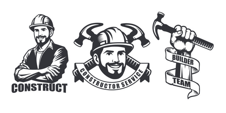 construction handyman builder set vintage logo vector graphic illustration