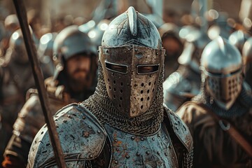 Battlefield with knights in full armor epic struggle - obrazy, fototapety, plakaty