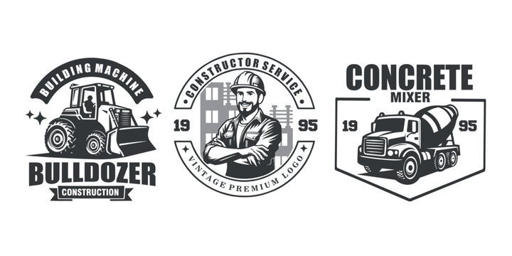 construction truck builder emblem badge set logo vector graphic illustration