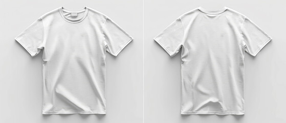 Simple white tshirt, front and back mockup views, on white background, crisp