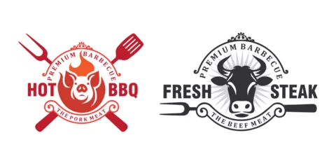 Fotobehang barbeque grill bbq barbecue emblem badge set vintage logo vector graphic template © Muhammad