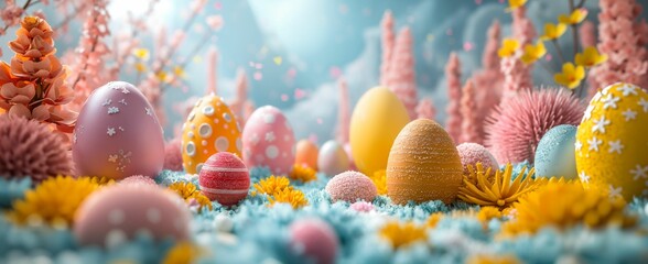 Obraz na płótnie Canvas Retro-futuristic Easter, blend of classic Easter symbols with a futuristic twist, vibrant palette