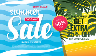 Summer sale banner design vector illustration - obrazy, fototapety, plakaty