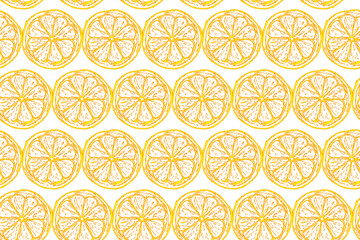 Seamless pattern of oranges. Slices of citrus orange lemons are arranged in a row on a white background.
