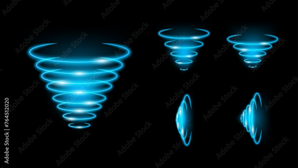 Poster 3d wi-fi light effect collection. wireless networking with a wave effect collection. glowing blue si