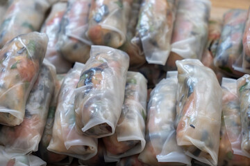 home made spring rolls ready to cook