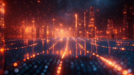 Fototapeta premium Abstract tech background. Floating Numbers HUD Background. Matrix particles grid virtual reality. Smart build. Grid core. Hardware quantum form.