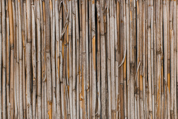 The texture of the dry reeds, fence, roofing material