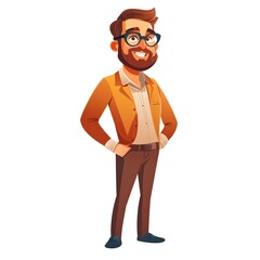 Obraz premium Cheerful Marketing Manager in Cartoon Exuding Confidence with Business Casual Attire on White Background