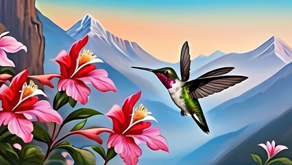 hummingbird and flowers