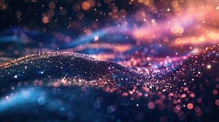 Sound waves of bright particles and musical motion visuals, Abstract waves of glowing particles. Big data visualization.